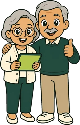 A happy older couple with a tablet